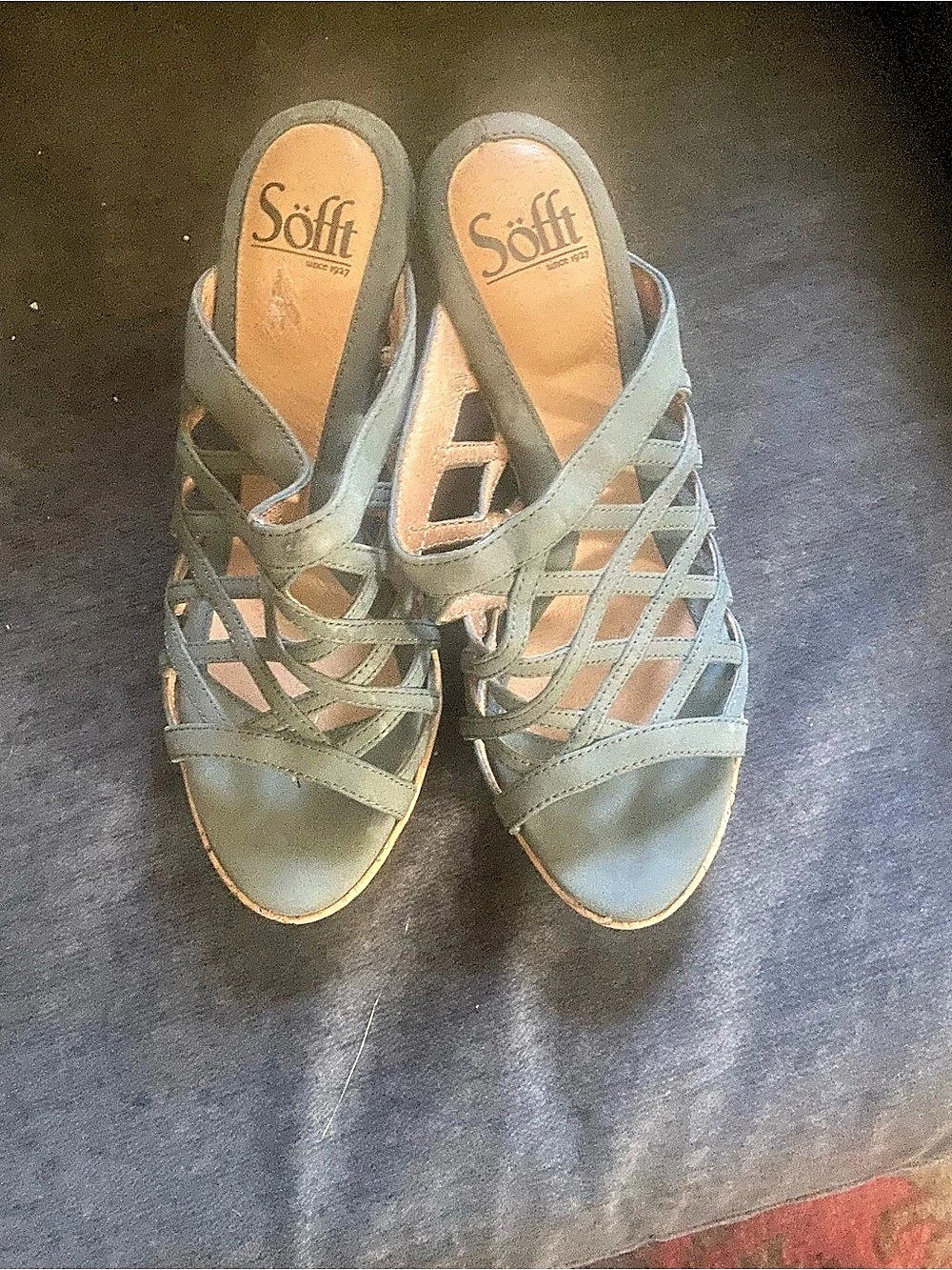 Söfft Gray Strappy Wedge Sandals